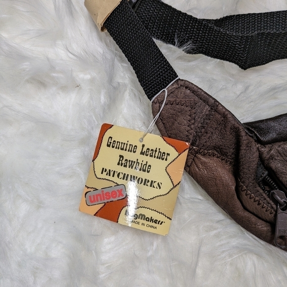 NWT Vintage Patchwork Genuine Leather Rawhide Brown Shoulder Crossbody Belt Bag - Picture 5 of 7